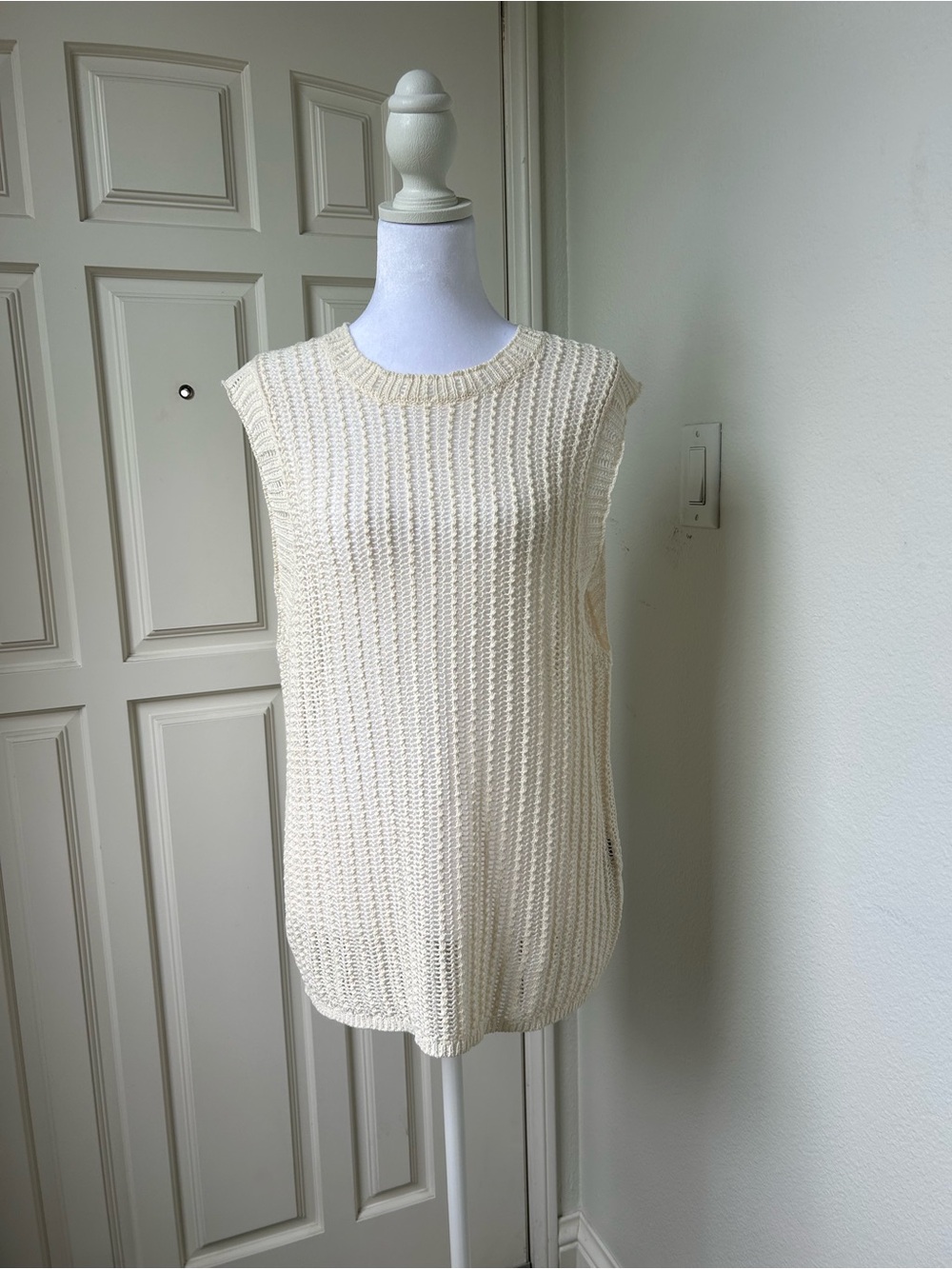 Rag & Bone Crochet Open Knit Sweater Tank Cream Cotton Blend Size Medium